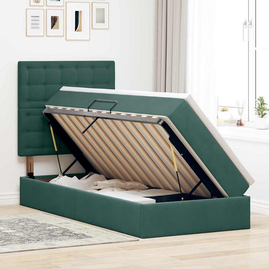 Opslag bed met matras Donkergroen 100 x 200 cm Fluweel