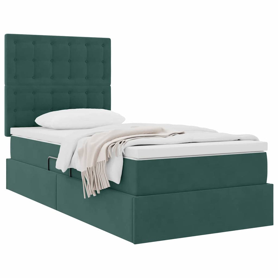 Opslag bed met matras Donkergroen 100 x 200 cm Fluweel
