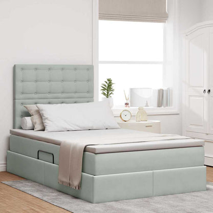 Opbergbed met LED met matras Lichtgrijs 120 x 190 cm Fluweel