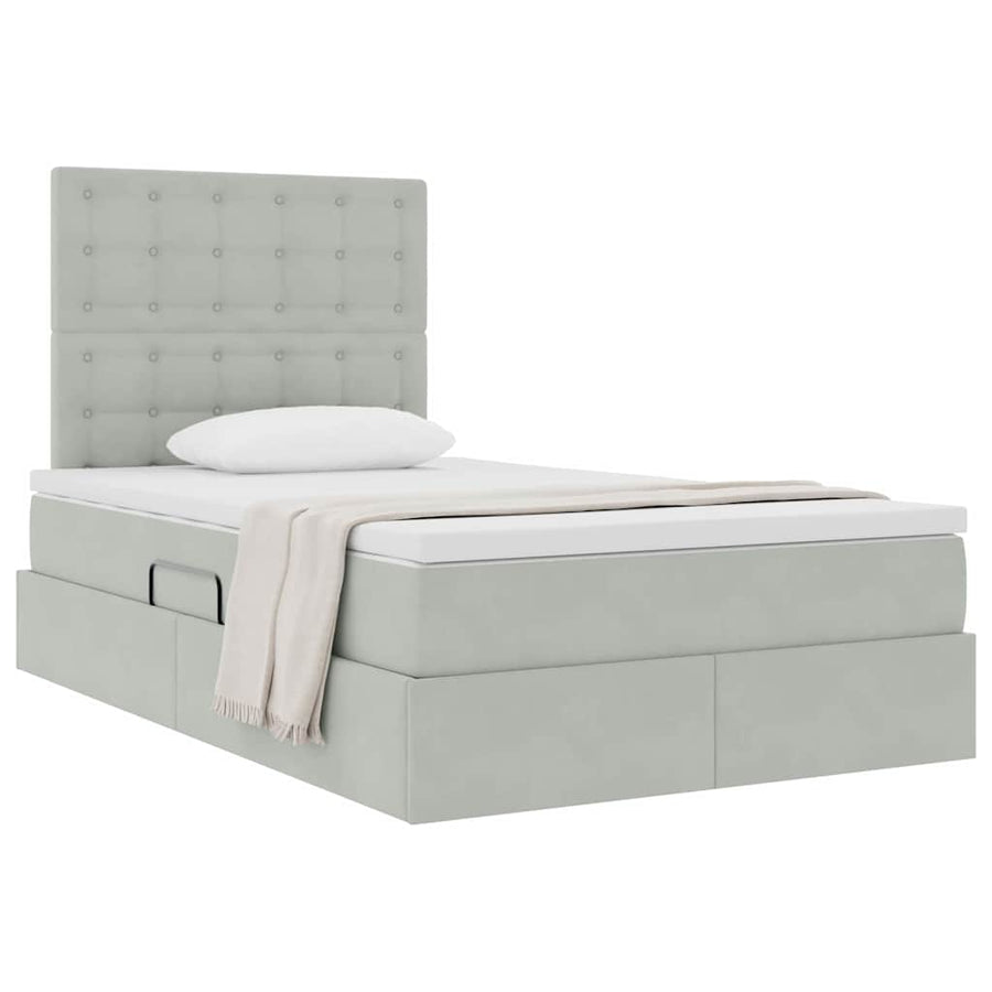 Opbergbed met LED met matras Lichtgrijs 120 x 200 cm Fluweel