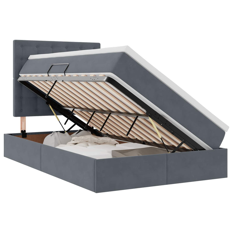 Opbergbed met LED met matras Donkergrijs 120 x 200 cm Fluweel