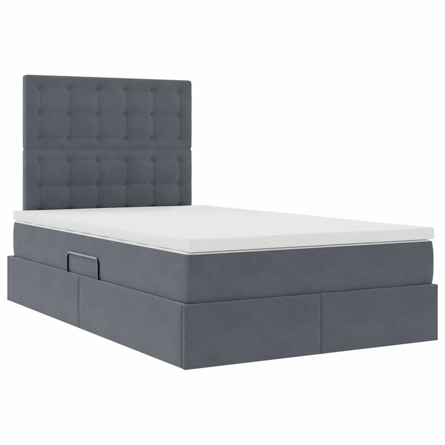 Opbergbed met LED met matras Donkergrijs 120 x 200 cm Fluweel