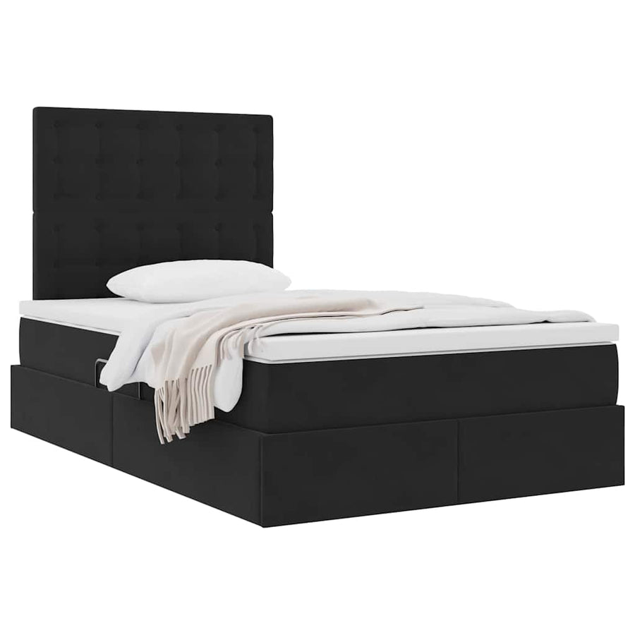 Opbergbed met LED met matras Zwart 120 x 200 cm Fluweel
