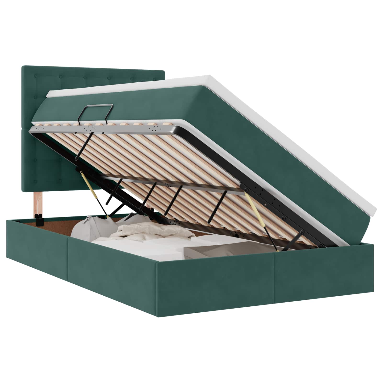 Opbergbed met LED met matras Donkergroen 120 x 200 cm Fluweel
