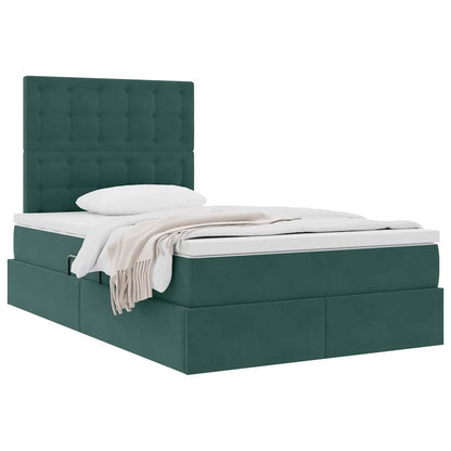 Opbergbed met LED met matras Donkergroen 120 x 200 cm Fluweel