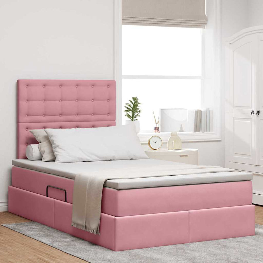 Opbergbed met LED met matras Roze 120 x 200 cm Fluweel