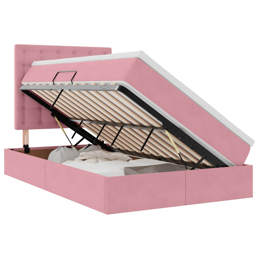 Opbergbed met LED met matras Roze 120 x 200 cm Fluweel