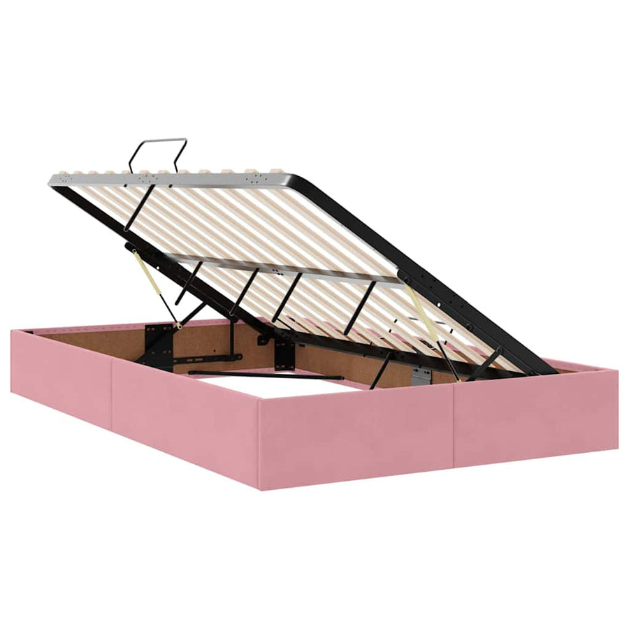 Opbergbed met LED met matras Roze 120 x 200 cm Fluweel