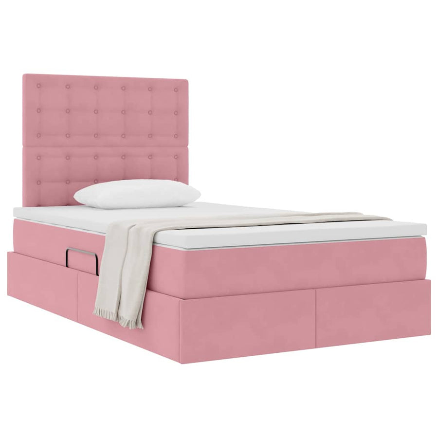 Opbergbed met LED met matras Roze 120 x 200 cm Fluweel