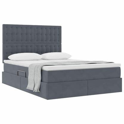 Opbergbed met LED met matras Donkergrijs 140 x 190 cm Fluweel