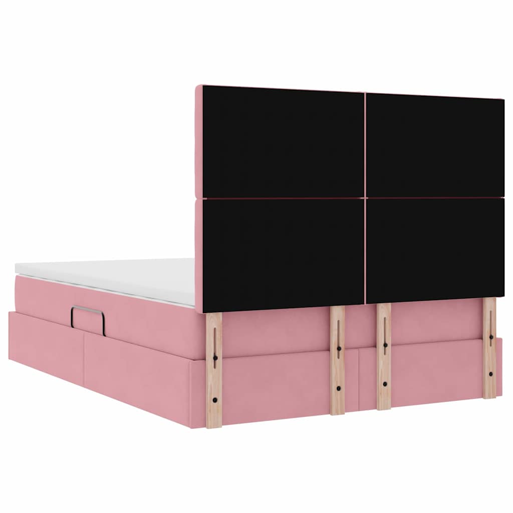 Opbergbed met LED met matras Roze 140 x 190 cm Fluweel