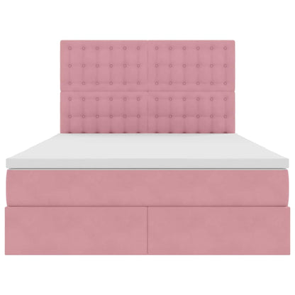 Opbergbed met LED met matras Roze 140 x 190 cm Fluweel