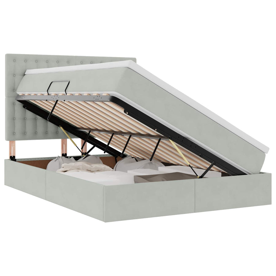 Opbergbed met LED met matras Lichtgrijs 140 x 200 cm Fluweel