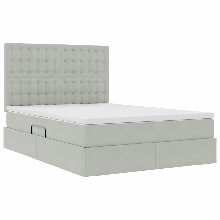 Opbergbed met LED met matras Lichtgrijs 140 x 200 cm Fluweel