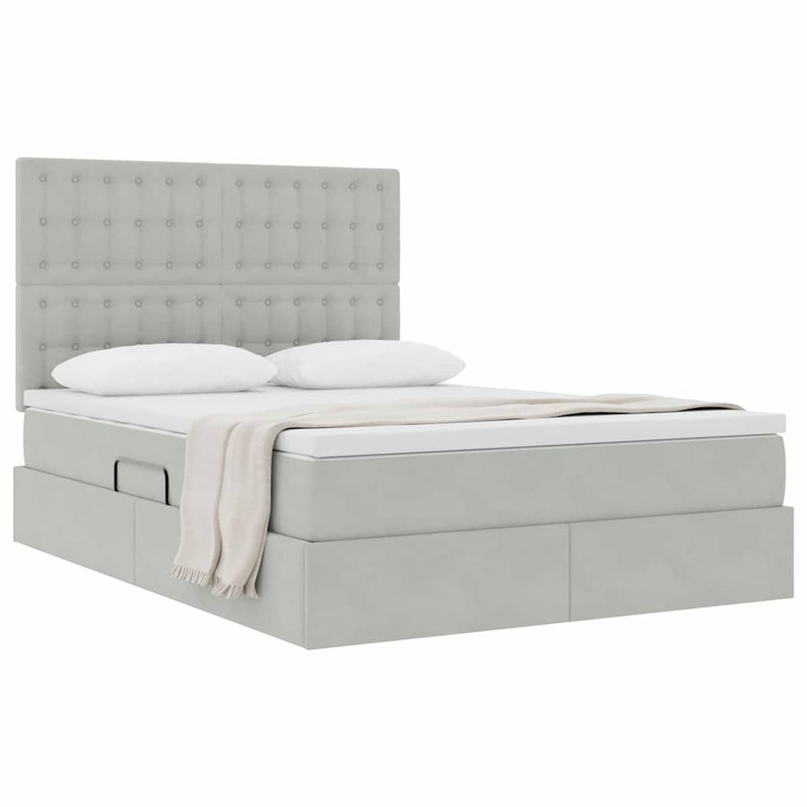 Opbergbed met LED met matras Lichtgrijs 140 x 200 cm Fluweel