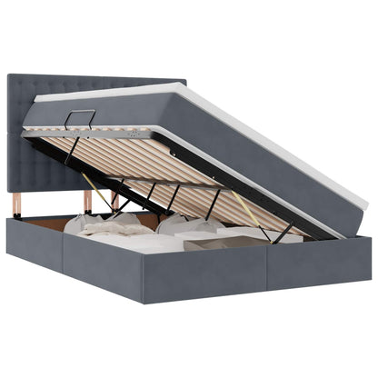 Opbergbed met LED met matras Donkergrijs 140 x 200 cm Fluweel