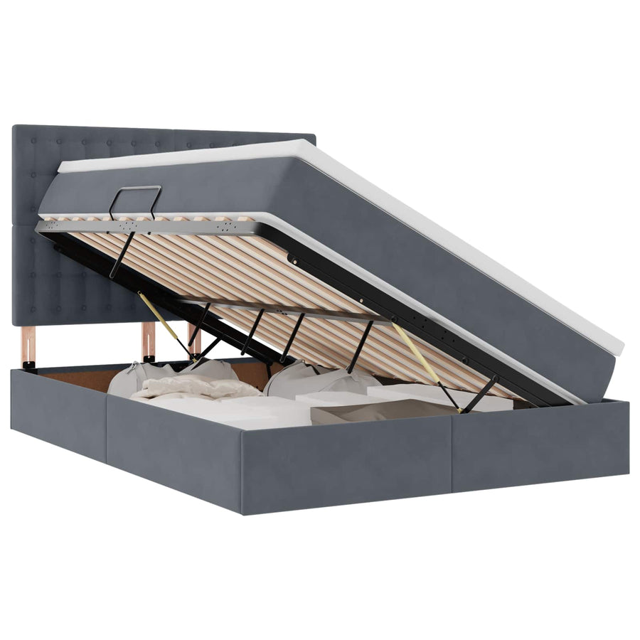 Opbergbed met LED met matras Donkergrijs 140 x 200 cm Fluweel