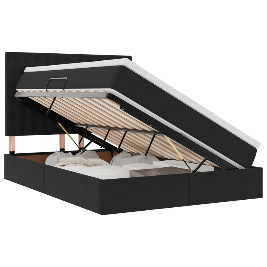 Opbergbed met LED met matras Zwart 140 x 200 cm Fluweel