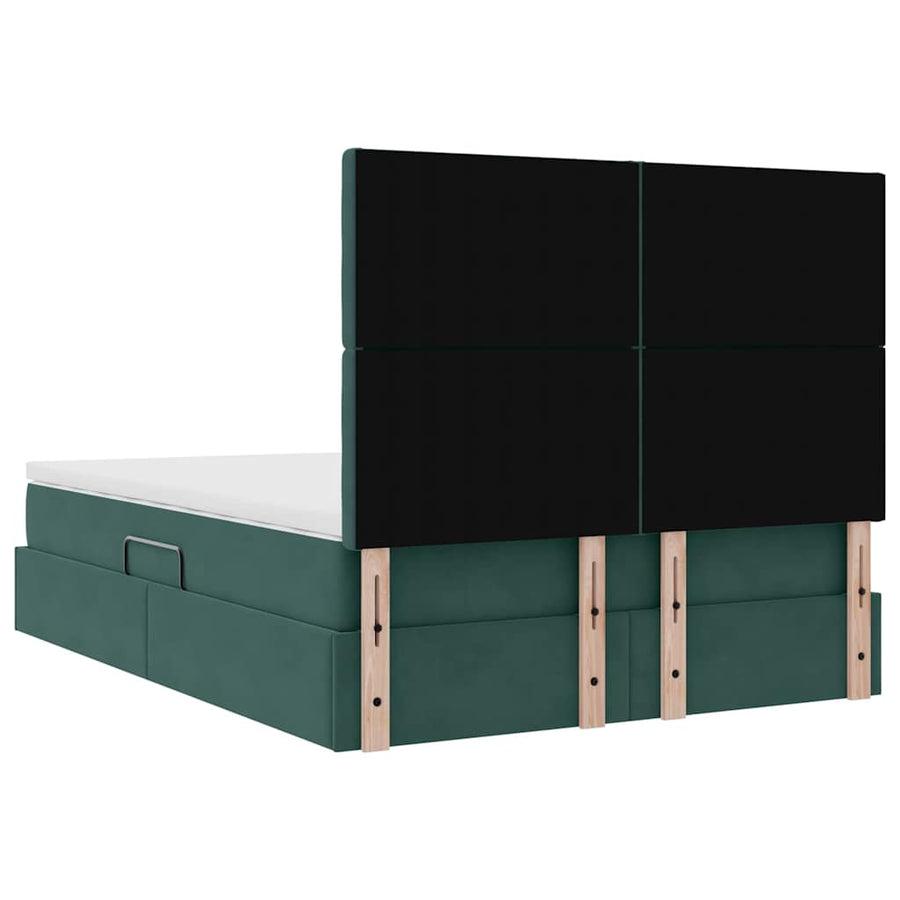 Opbergbed met LED met matras Donkergroen 140 x 200 cm Fluweel