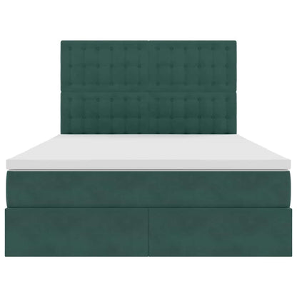 Opbergbed met LED met matras Donkergroen 140 x 200 cm Fluweel