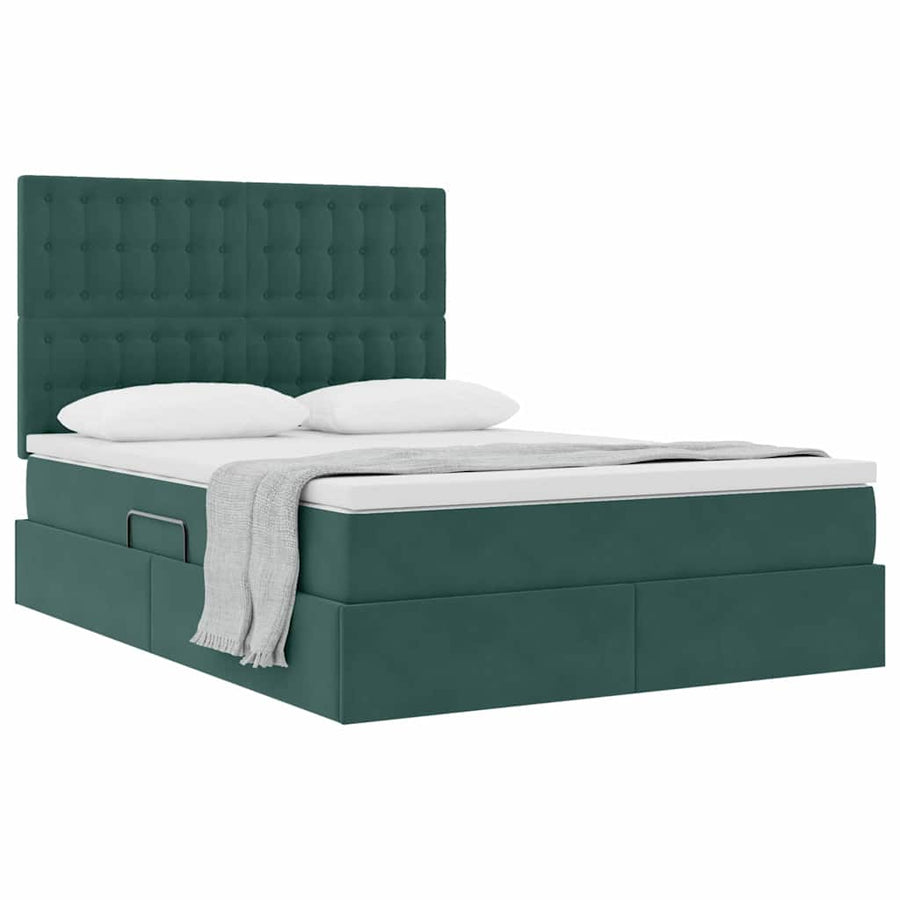 Opbergbed met LED met matras Donkergroen 140 x 200 cm Fluweel