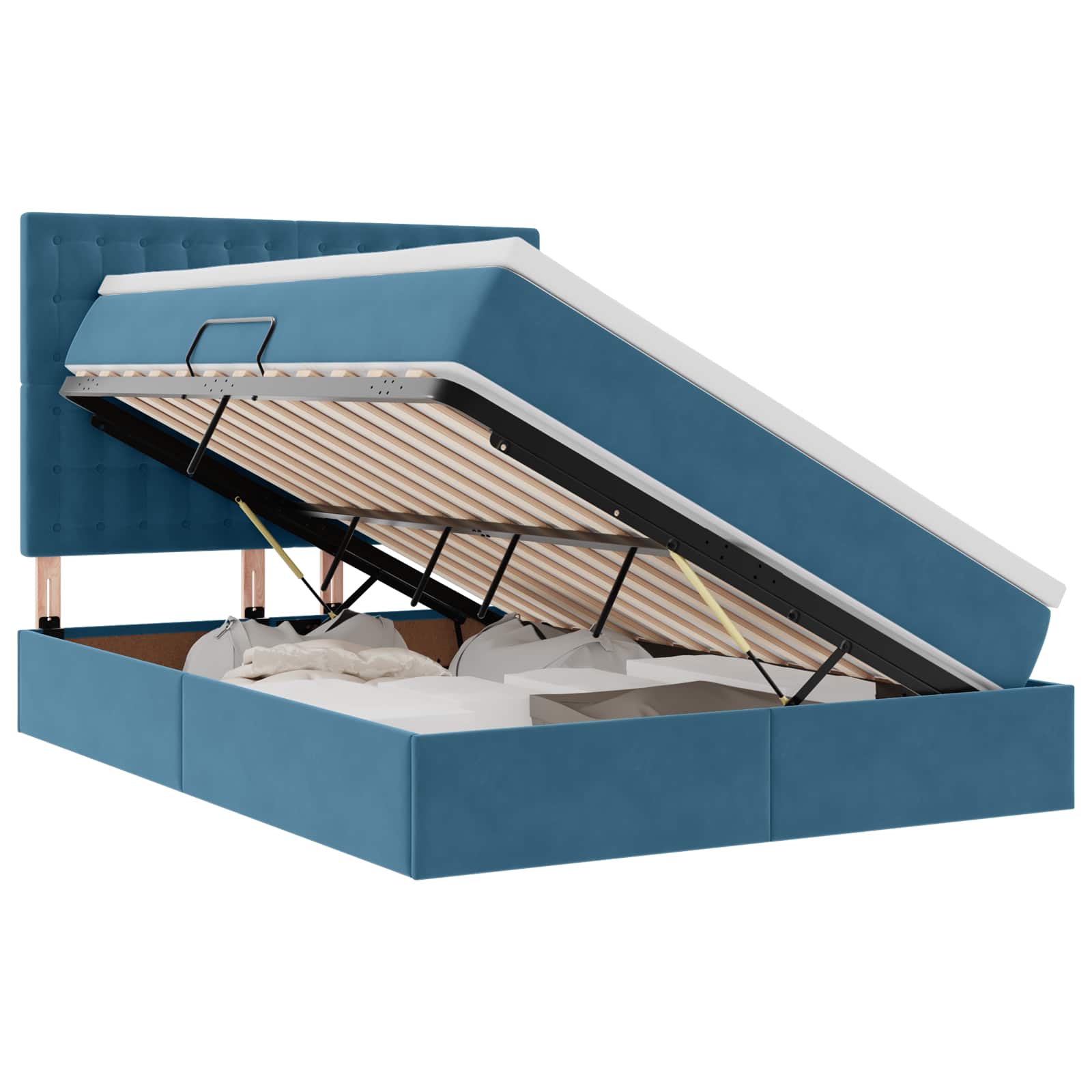 Opbergbed met LED met matras Donkerblauw 140 x 200 cm Fluweel