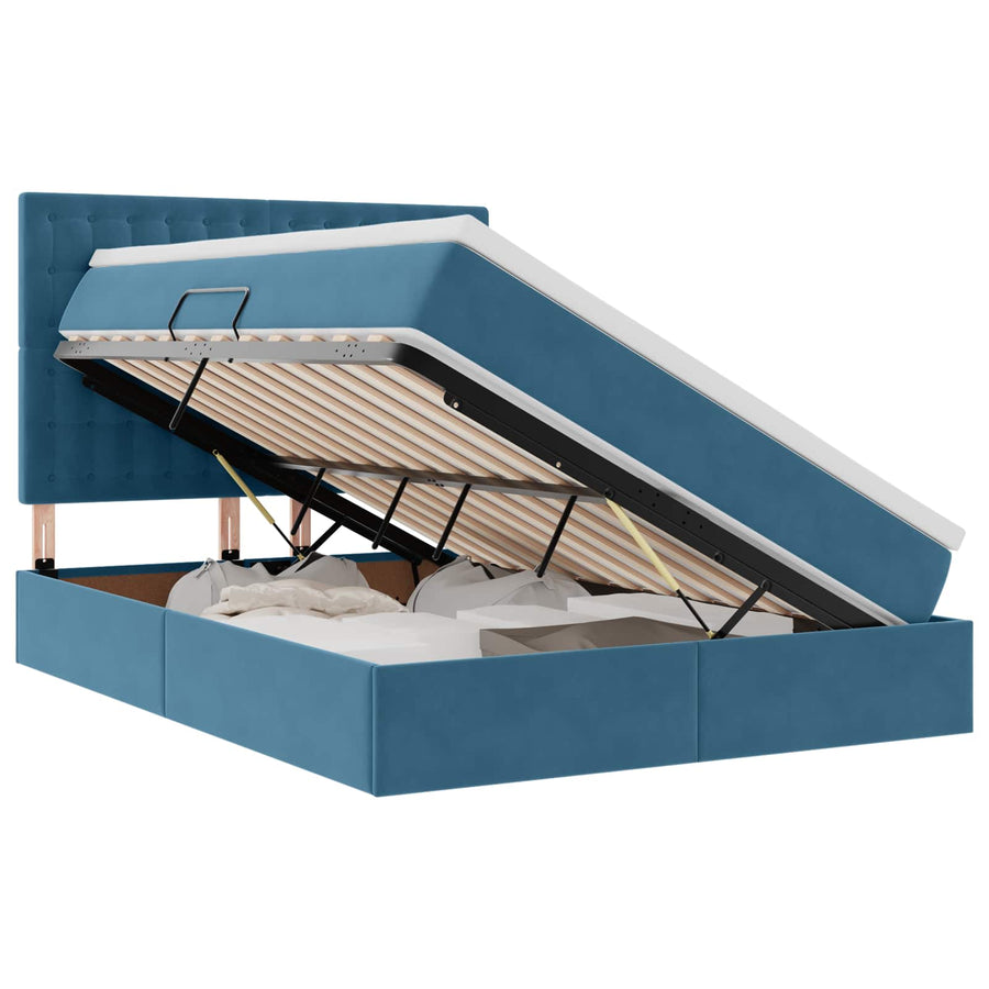 Opbergbed met LED met matras Donkerblauw 140 x 200 cm Fluweel