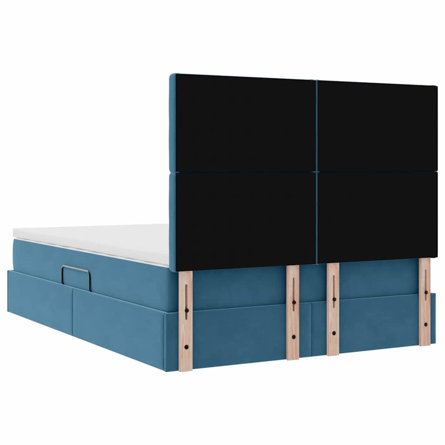 Opbergbed met LED met matras Donkerblauw 140 x 200 cm Fluweel