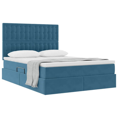 Opbergbed met LED met matras Donkerblauw 140 x 200 cm Fluweel