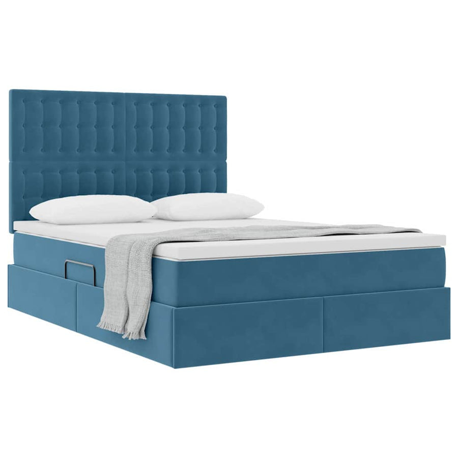 Opbergbed met LED met matras Donkerblauw 140 x 200 cm Fluweel