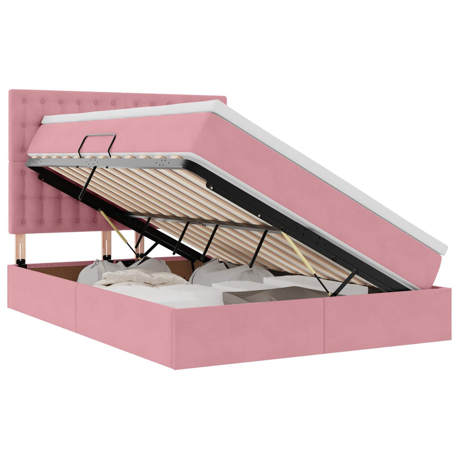 Opbergbed met LED met matras Roze 140 x 200 cm Fluweel