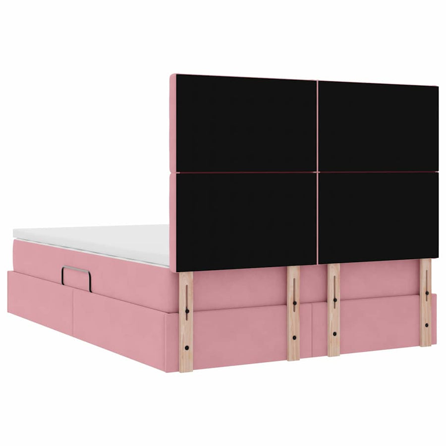 Opbergbed met LED met matras Roze 140 x 200 cm Fluweel