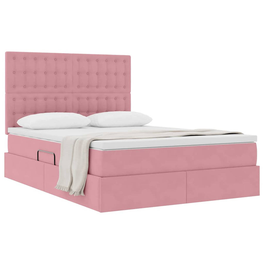 Opbergbed met LED met matras Roze 140 x 200 cm Fluweel
