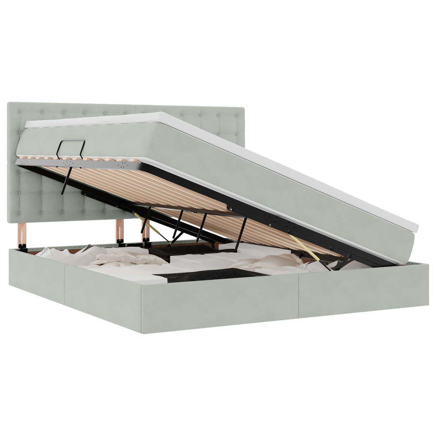 Opbergbed met LED met matras Lichtgrijs 160 x 200 cm Fluweel