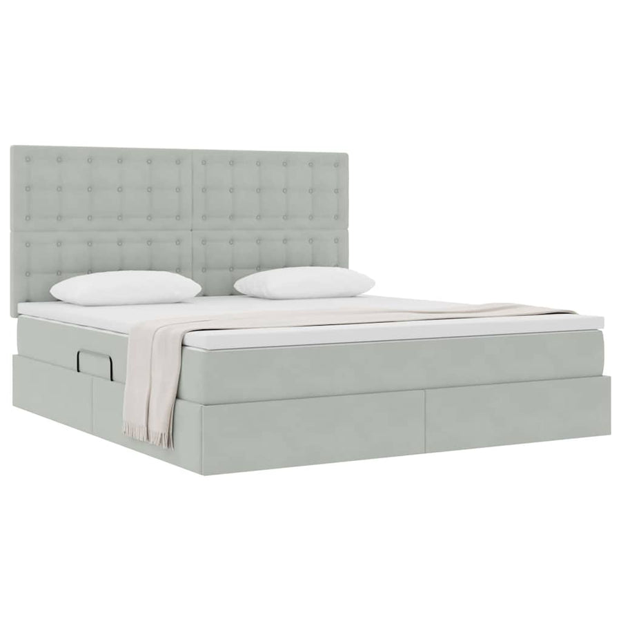 Opbergbed met LED met matras Lichtgrijs 160 x 200 cm Fluweel