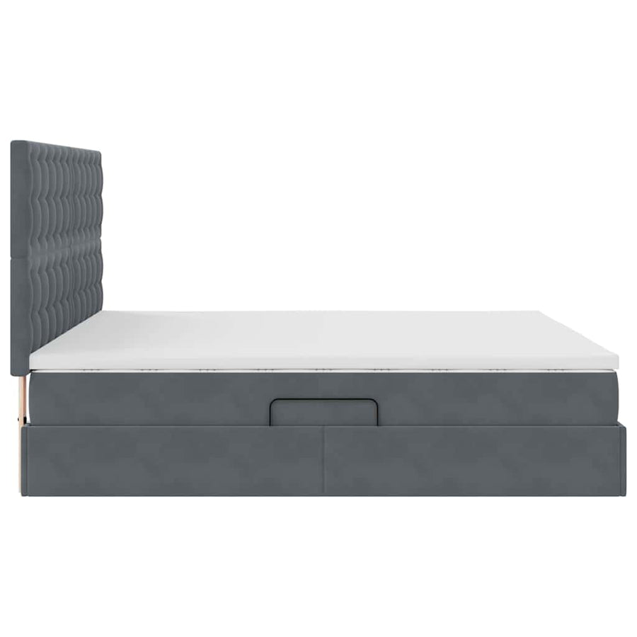 Opbergbed met LED met matras Donkergrijs 160 x 200 cm Fluweel