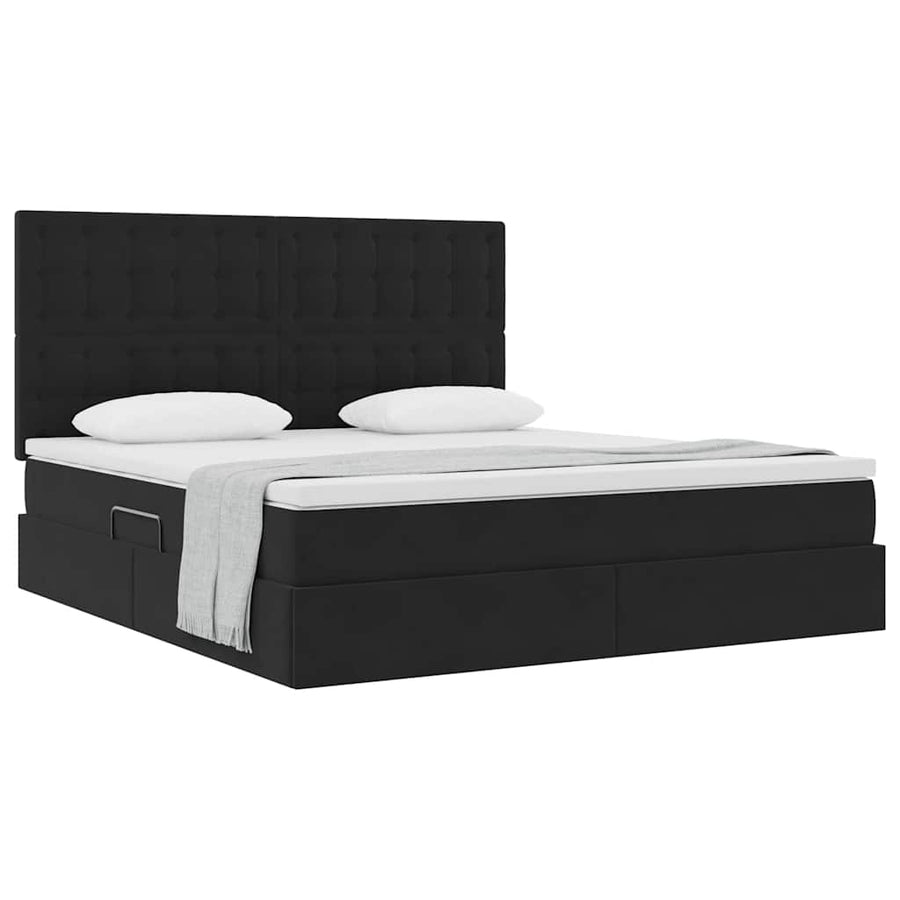 Opbergbed met LED met matras Zwart 160 x 200 cm Fluweel