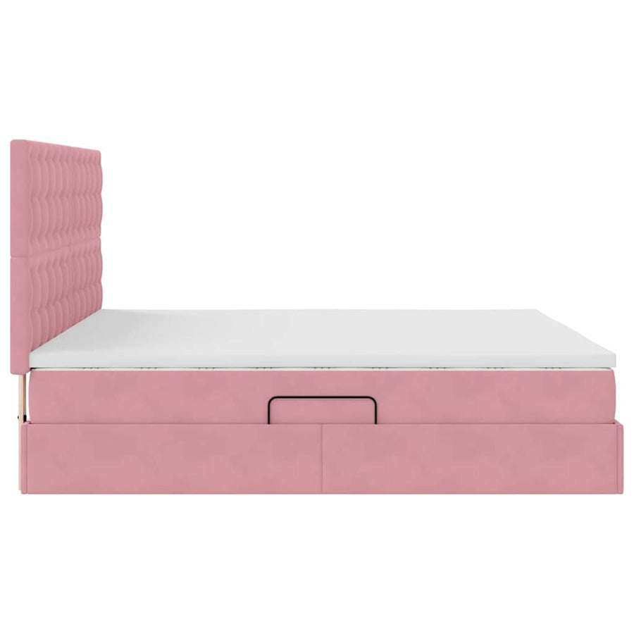 Opbergbed met LED met matras Roze 160 x 200 cm Fluweel