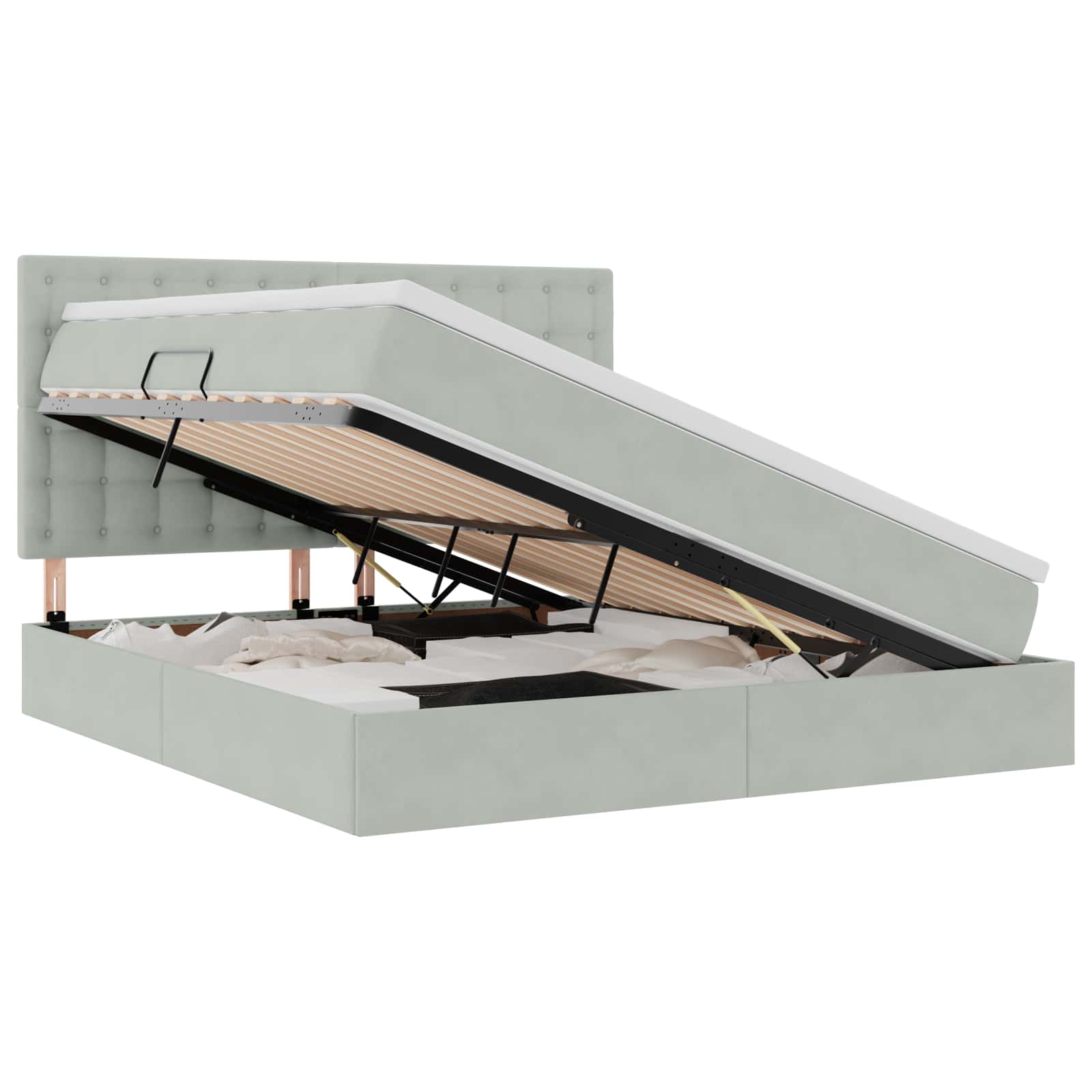Opbergbed met LED met matras Lichtgrijs 180 x 200 cm Fluweel