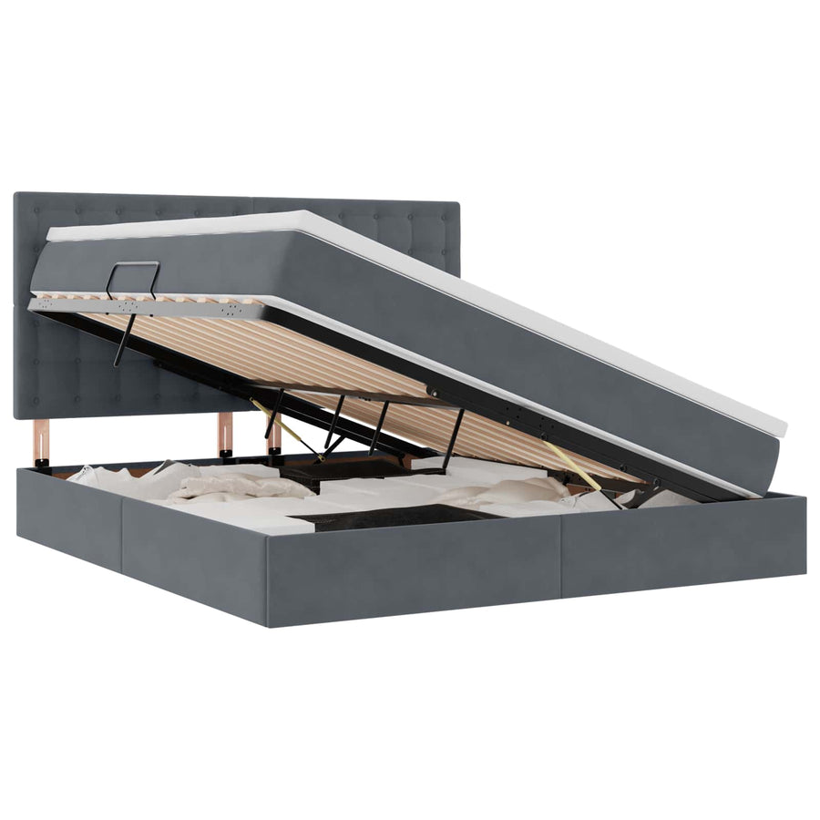 Opbergbed met LED met matras Donkergrijs 180 x 200 cm Fluweel
