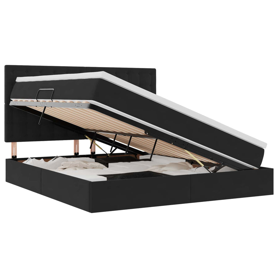 Opbergbed met LED met matras Zwart 180 x 200 cm Fluweel