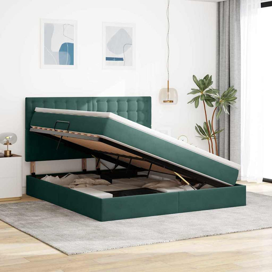 Opbergbed met LED met matras Donkergroen 180 x 200 cm Fluweel