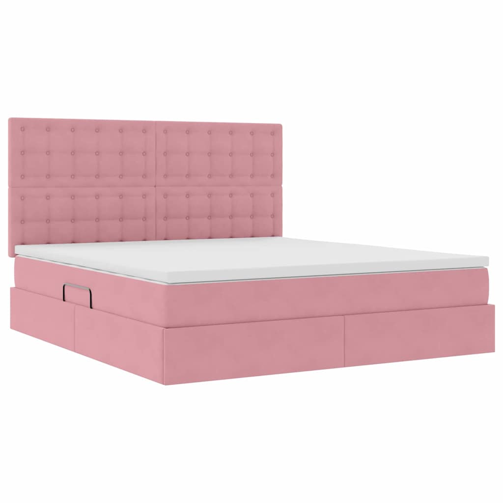 Opbergbed met LED met matras Roze 180 x 200 cm Fluweel