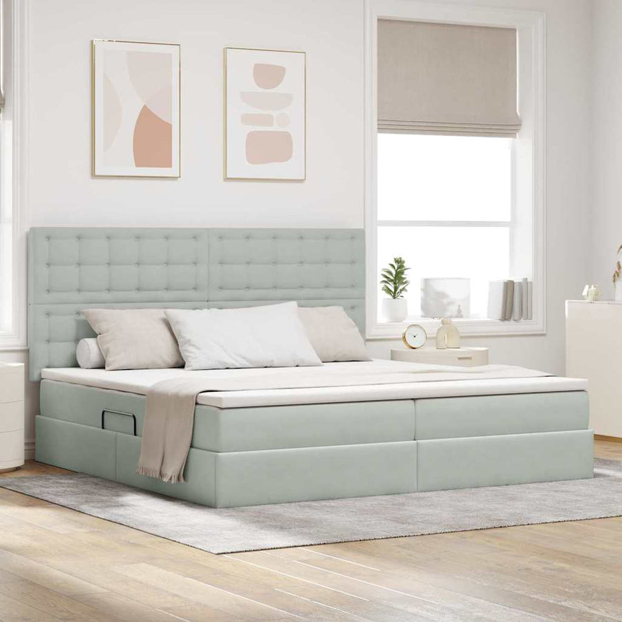 Opbergbed met LED met matras Lichtgrijs 200 x 200 cm Fluweel