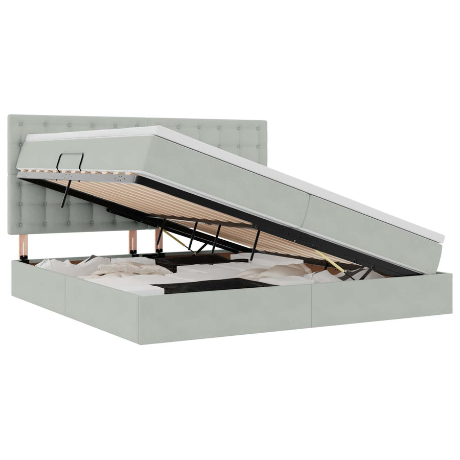 Opbergbed met LED met matras Lichtgrijs 200 x 200 cm Fluweel