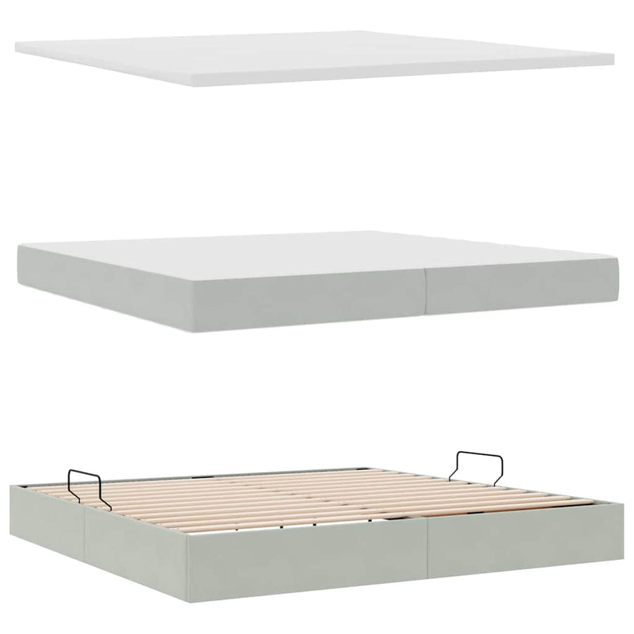 Opbergbed met LED met matras Lichtgrijs 200 x 200 cm Fluweel
