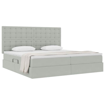 Opbergbed met LED met matras Lichtgrijs 200 x 200 cm Fluweel