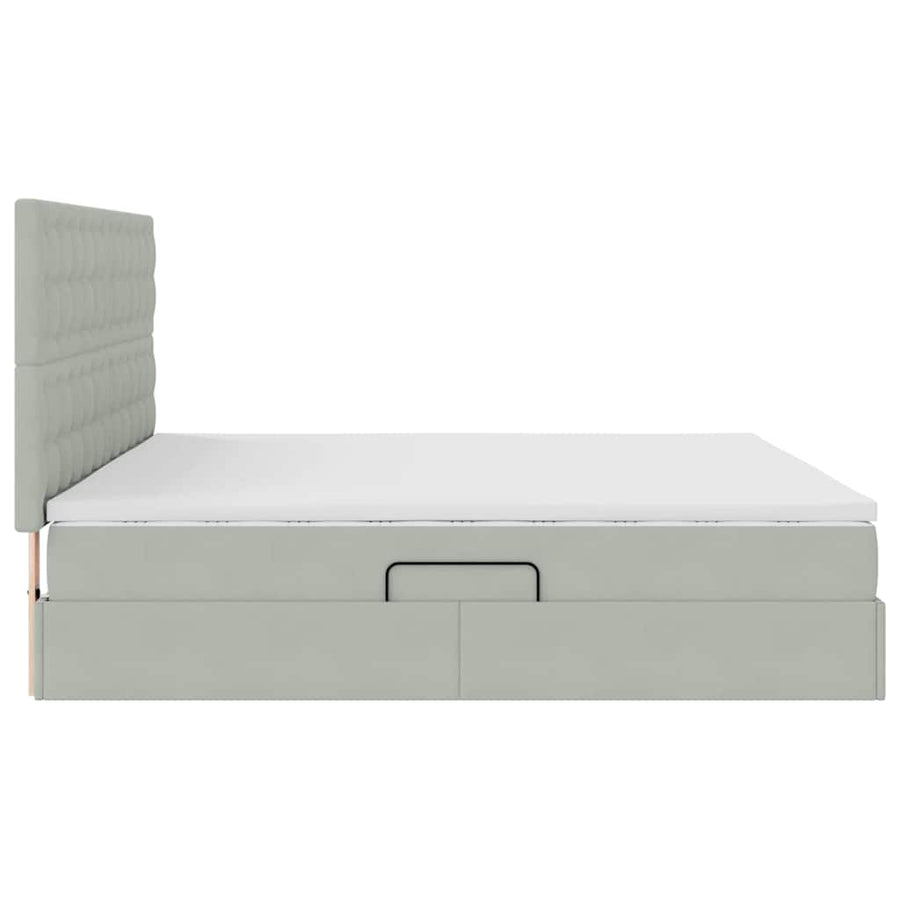 Opbergbed met LED met matras Lichtgrijs 200 x 200 cm Fluweel