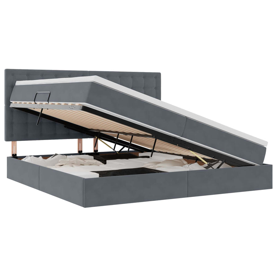 Opbergbed met LED met matras Donkergrijs 200 x 200 cm Fluweel
