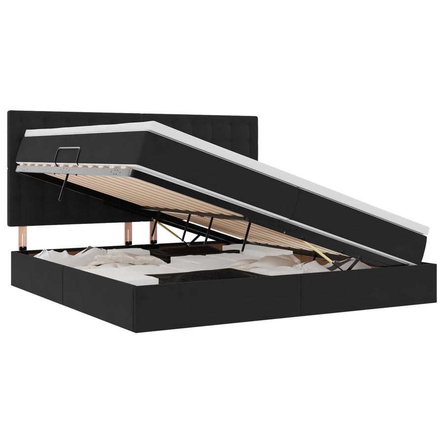 Opbergbed met LED met matras Zwart 200 x 200 cm Fluweel